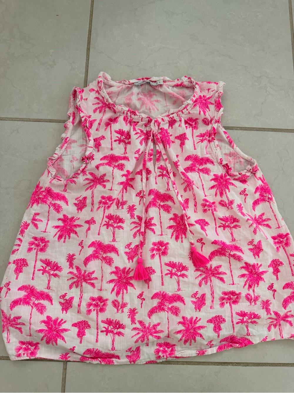 Vineyard Vines Pink Palm-Print Sleeveless Top